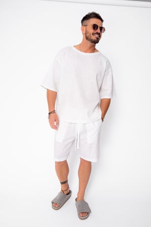 PROMOTII - Set Lino 100% In Tricou si pantalon scurt Off White Premium Edition New