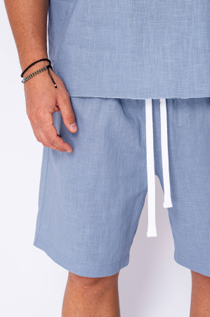 Set Lino 100% Linen t-shirt and short pants Storm Blue Premium Edition New [4]