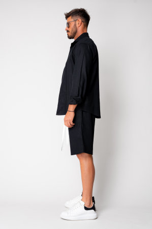 Set Lino camasa si pantalon scurt Black New [2]