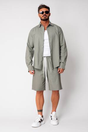 Set Lino shirt and short pants Dark Olive New [1]
