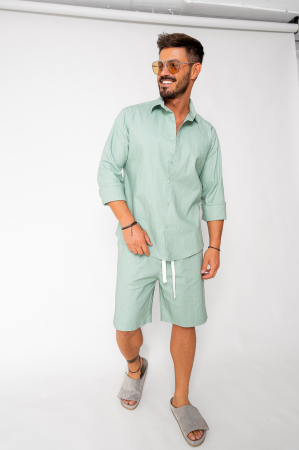 SALE - Set Lino shirt and short pants Light Olive New