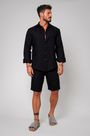 SALE - Set Lino from 100% Linen shirt and short pants Black