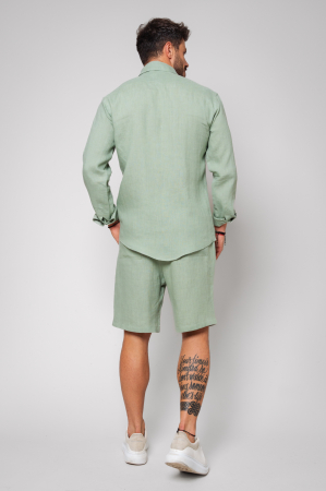 Set Lino from 100% Linen shirt and short pants Olive [2]