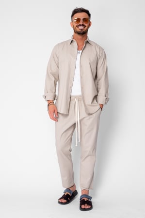 MEN - Set Lino Long shirt and short pants Beige