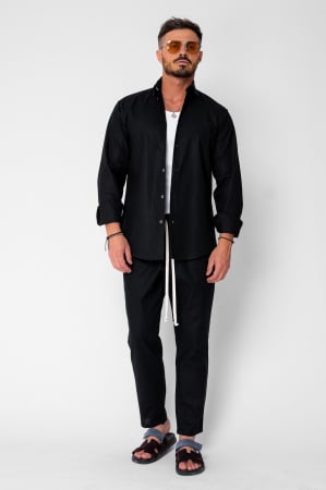 MEN - Set Lino Long shirt and short pants Black