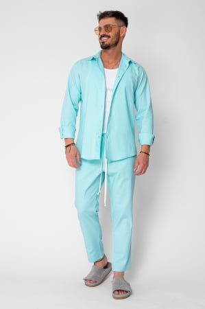 MEN - Set Lino Long shirt and short pants Mint