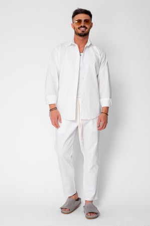 MEN - Set Lino Long shirt and short pants Off White