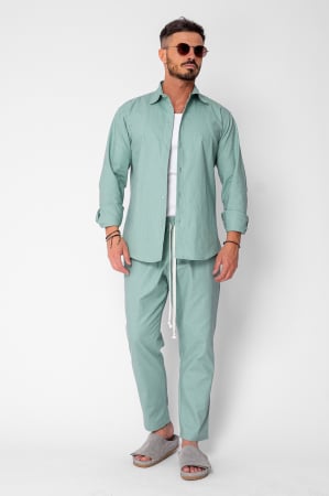 MEN - Set Lino Long shirt and short pants Olive