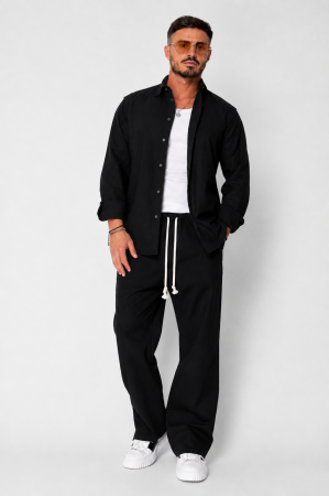 BARBATI - Set Lino Oversized camasa si pantalon din In Premium Edition Black