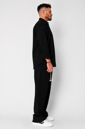 Set Lino Oversized camasa si pantalon din In Premium Edition Black [2]