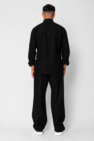 Set Lino Oversized camasa si pantalon din In Premium Edition Black [1]