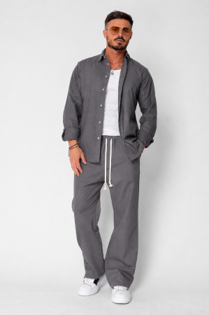 BARBATI - Set Lino Oversized camasa si pantalon din In Premium Edition Grey Anthracite