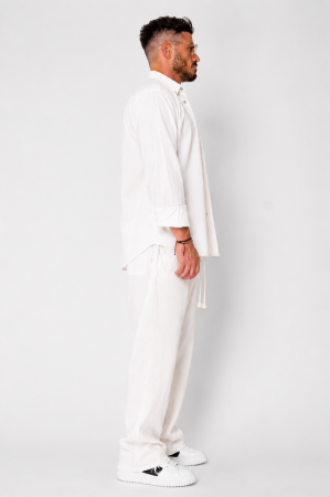 Set Lino Oversized camasa si pantalon din In Premium Edition Off White [2]