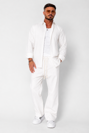 BARBATI - Set Lino Oversized camasa si pantalon din In Premium Edition Off White