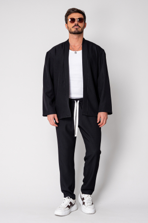 Set Long Tulum Jacheta tip kimono si pantalon Premium Edition Black [1]