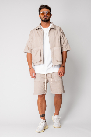 Set Luce Jacheta maneca scurta cu fermoar si pantalon scurt Beige [2]