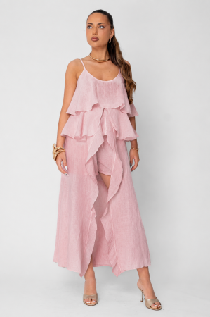 Produse din IN - Set Maiou lung stil rochie si Pantaloni scurti din 100% in Rose