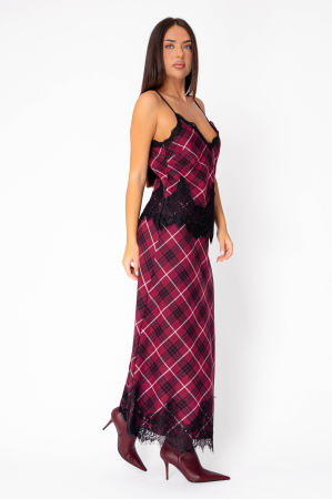 Set maiou si fusta lunga cu dantela in carouri Burgundy [1]