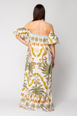 Off-shoulder long dress 100% Cotton Green [4]