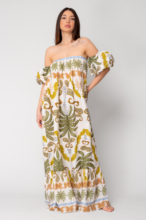 Off-shoulder long dress 100% Cotton Green [1]