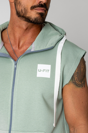 Set Malibu Hanorac fara maneci cu fermoar si pantalon scurt Light Olive [3]