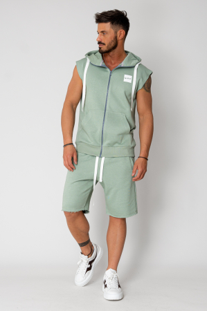 Seturi de Vara - Set Malibu Hanorac fara maneci cu fermoar si pantalon scurt Light Olive