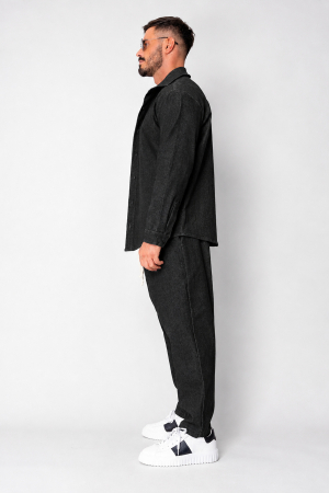 Set Maxwell din denim elastic Camasa si pantalon Premium Black [2]