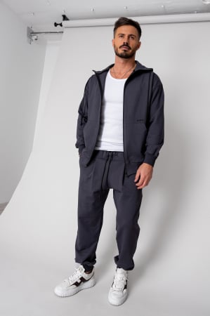 NOUTATI - Set Neo hanorac cu fermoar si pantalon Baggy Grey Anthracite New