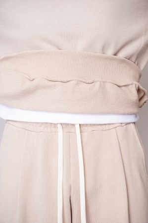 Set Oversized Bluza si pantalon drept din 100% Bumbac - 400gr/mp Premium Edition Beige [5]