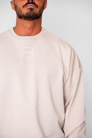 Set Oversized Bluza si pantalon drept din 100% Bumbac - 400gr/mp Premium Edition Beige [4]