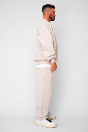 Set Oversized Bluza si pantalon drept din 100% Bumbac - 400gr/mp Premium Edition Beige [2]