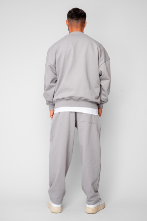 Set Oversized Bluza si pantalon drept din 100% Bumbac - 400gr/mp Premium Edition Grey [2]