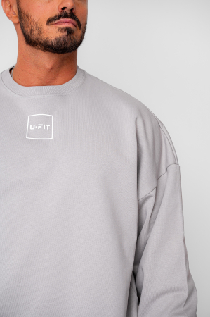 Set Oversized Bluza si pantalon drept din 100% Bumbac - 400gr/mp Premium Edition Grey [3]