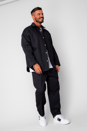 BARBATI - Set Oversized Camasa si pantalon drept din 100% Bumbac - Premium Edition Black