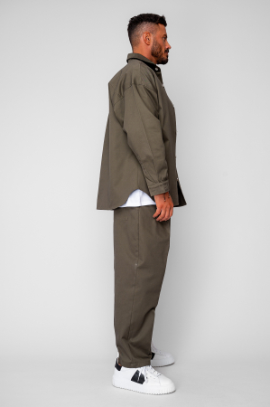 Set Oversized Camasa si pantalon drept din 100% Bumbac - Premium Edition Kaki [2]