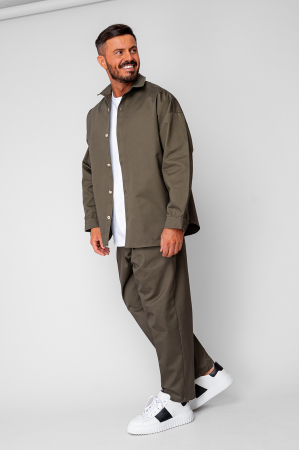 BARBATI - Set Oversized Camasa si pantalon drept din 100% Bumbac - Premium Edition Kaki