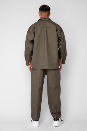 Set Oversized Camasa si pantalon drept din 100% Bumbac - Premium Edition Kaki [3]