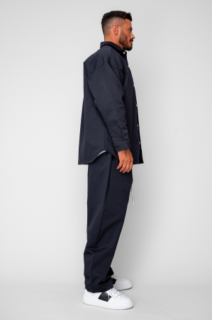 Set Oversized Camasa si pantalon drept din 100% Bumbac - Premium Edition Navy [2]