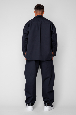 Set Oversized Camasa si pantalon drept din 100% Bumbac - Premium Edition Navy [3]