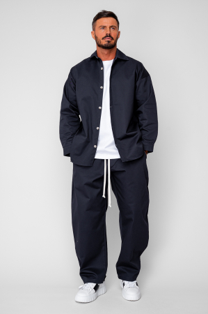 Set Oversized Camasa si pantalon drept din 100% Bumbac - Premium Edition Navy [1]