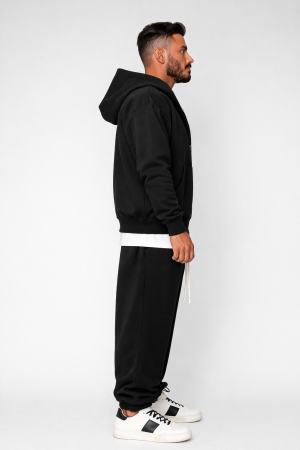 Set Oversized Hanorac cu fermoar si pantalon Baggy din 100% Bumbac - 400gr/mp Premium Edition Black [2]