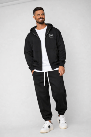 BARBATI - Set Oversized Hanorac cu fermoar si pantalon Baggy din 100% Bumbac - 400gr/mp Premium Edition Black