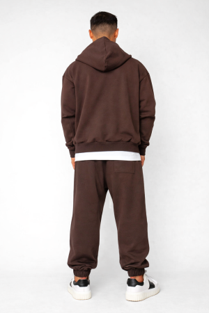 Set Oversized Hanorac cu fermoar si pantalon Baggy din 100% Bumbac - 400gr/mp Premium Edition Brown [3]