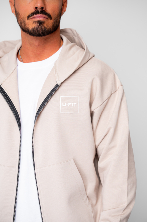 Set Oversized Hanorac cu fermoar si pantalon Baloon fit din 100% Bumbac - 400gr/mp Premium Edition Beige [4]