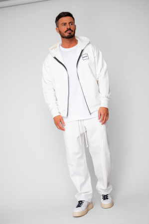 BARBATI - Set Oversized Hanorac cu fermoar si pantalon Baloon fit din 100% Bumbac - 400gr/mp Premium Edition Off White