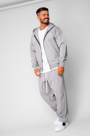 Barbati - Set Oversized Hanorac cu fermoar si pantalon Baloon fit din 100% Bumbac - 400gr/mp Premium Edition Grey