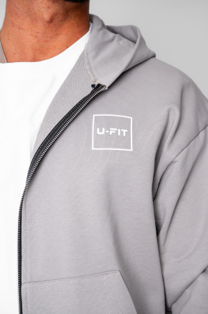 Set Oversized Hanorac cu fermoar si pantalon Baloon fit din 100% Bumbac - 400gr/mp Premium Edition Grey [4]