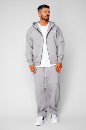 Set Oversized Hanorac cu fermoar si pantalon Baloon fit din 100% Bumbac - 400gr/mp Premium Edition Grey [2]