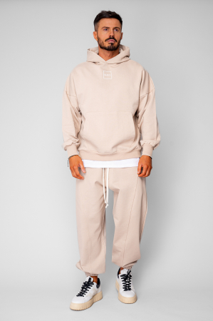 Set Oversized Hanorac si pantalon Baggy din 100% Bumbac - 400gr/mp Premium Edition Beige [6]
