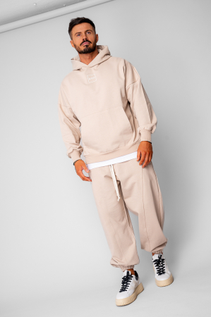 Barbati - Set Oversized Hanorac si pantalon Baggy din 100% Bumbac - 400gr/mp Premium Edition Beige